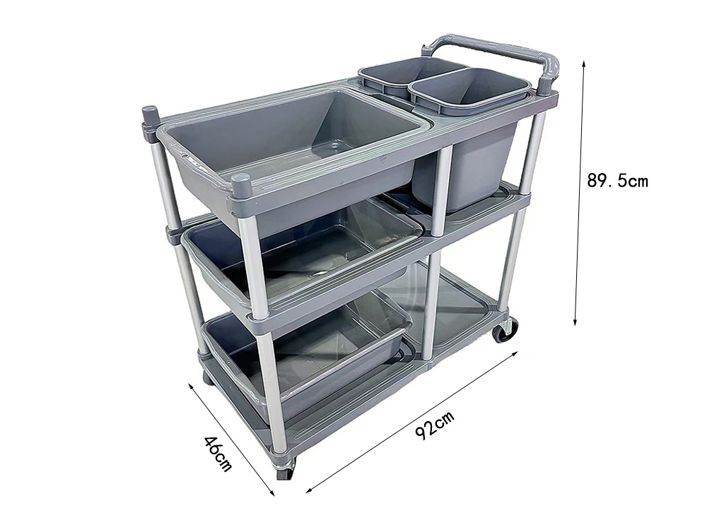 Compact Collection Cart | 3-Basin Professional Utility Trolley LSY8005B