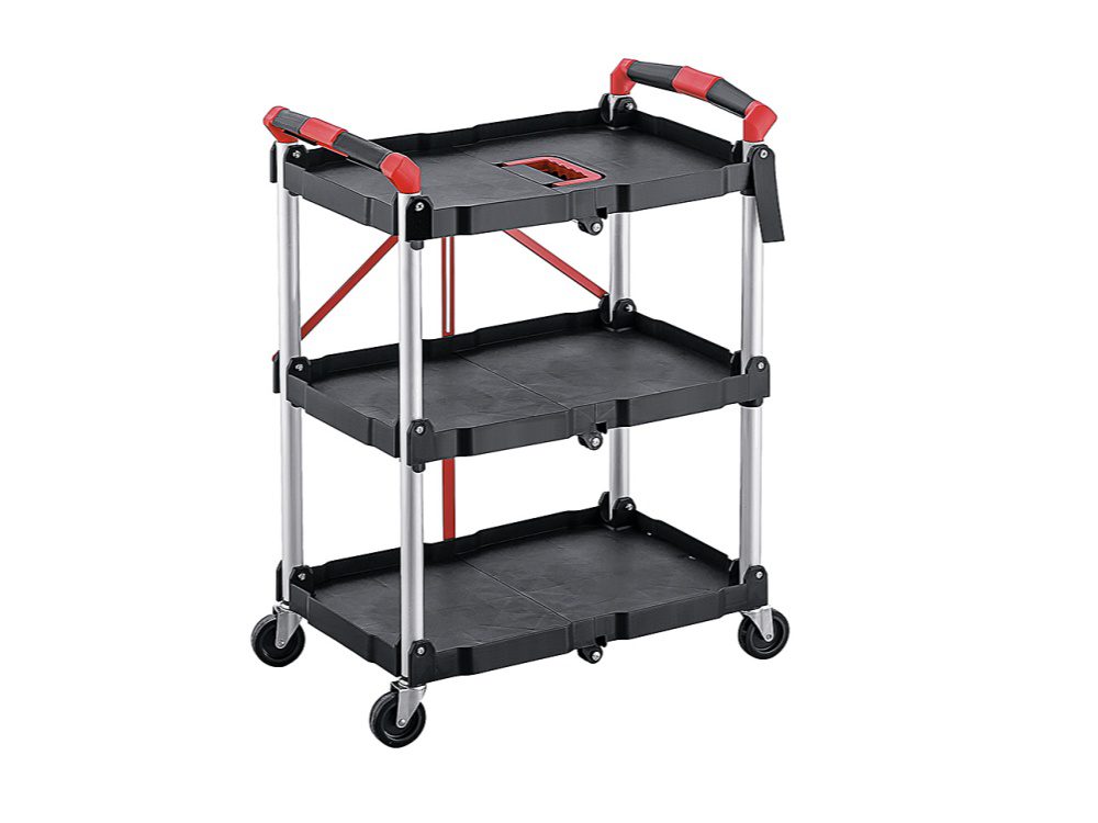 Premium 3-Tier Collapsible Utility Cart | Portable Folding Service Trolley