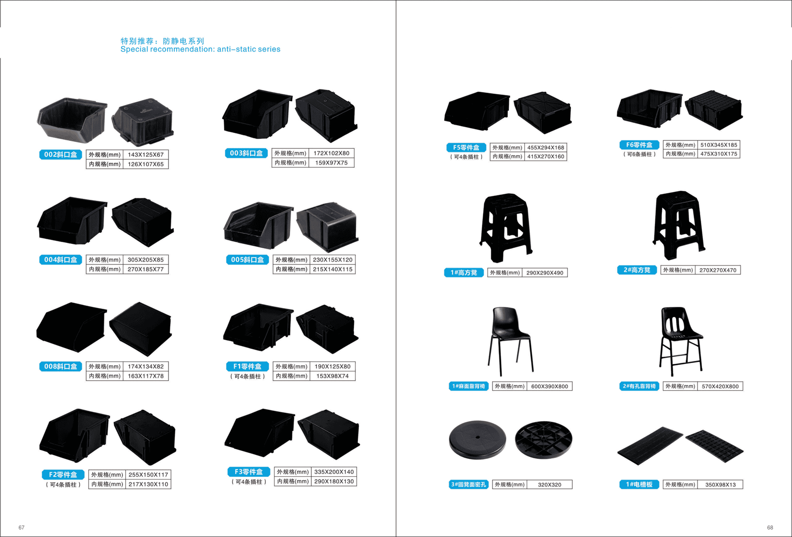 Plastic parts bins with slant front openings for picking