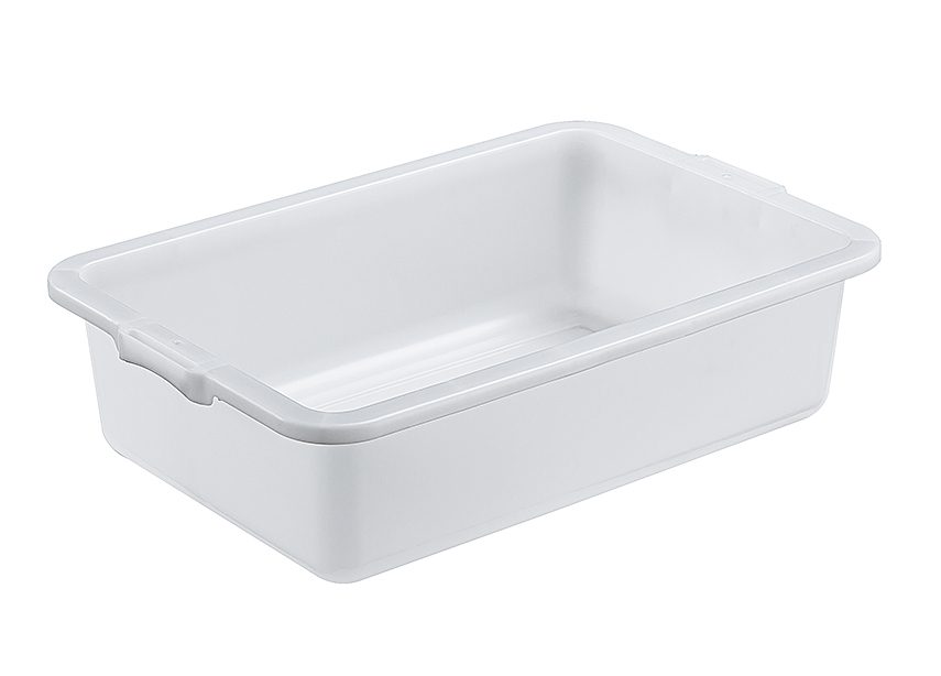 Food-grade plastic storage bin in a food processing plant