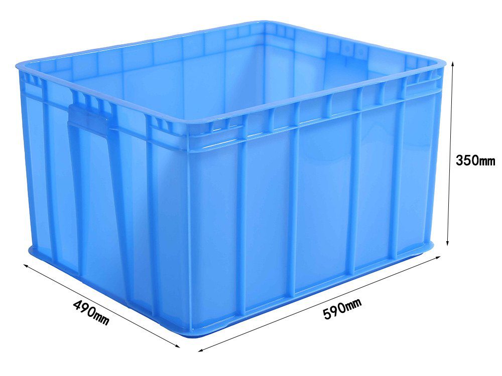Caisse plastique 590x490x350 mm avec nervures de renfort latérales — série charge lourde