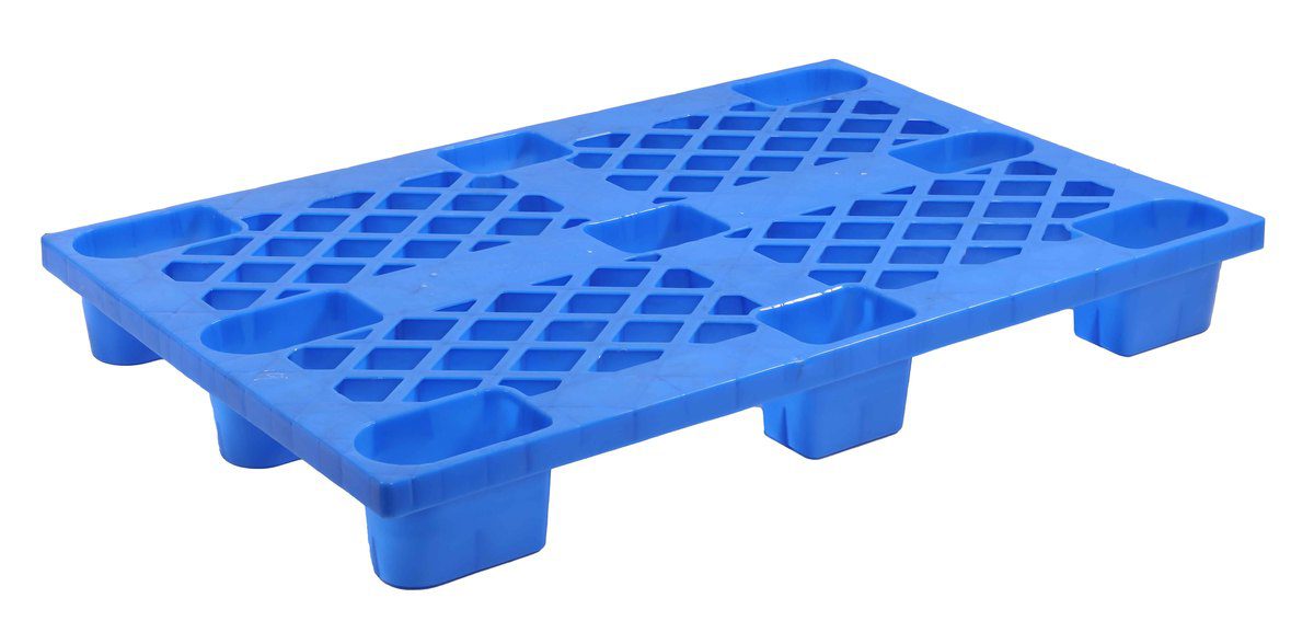 Blue plastic pallet 1200x800x140 mm grid deck